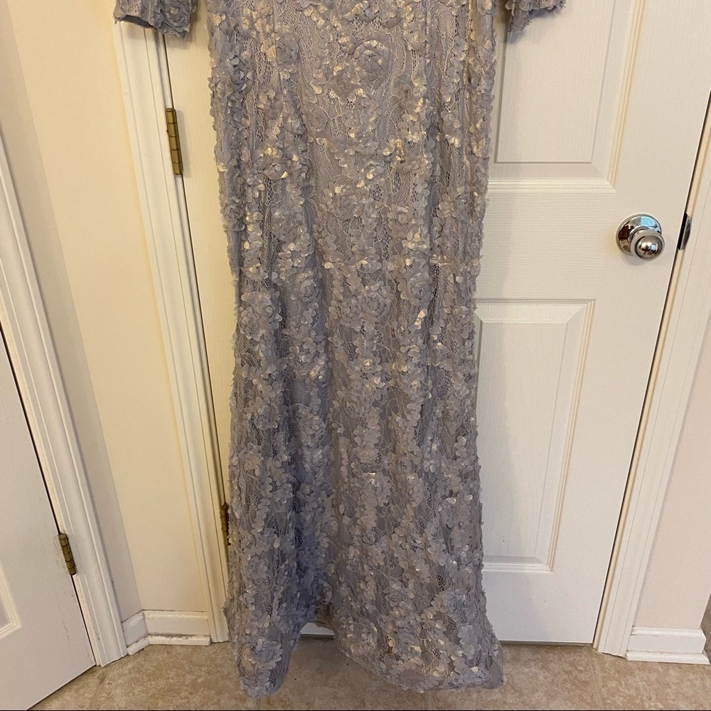 Xscape- Off-Shoulder Lavender/Blue Evening Gown - Elegant Lace Mermaid Dress - Picture 6 of 12